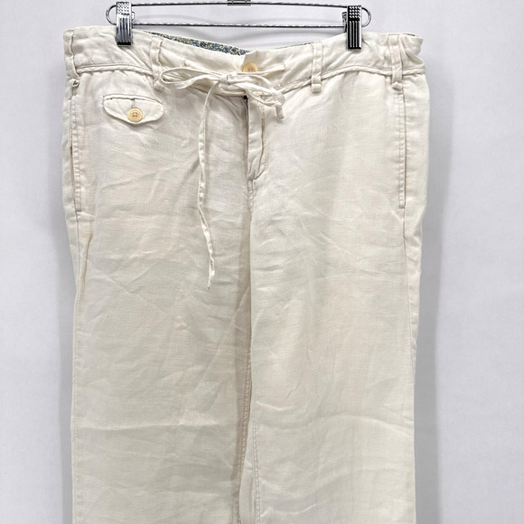 G1 Goods Linen Pants Womens 6 Ivory Straight Leg Yacht Old Money Coastal Preppy - Picture 5 of 11